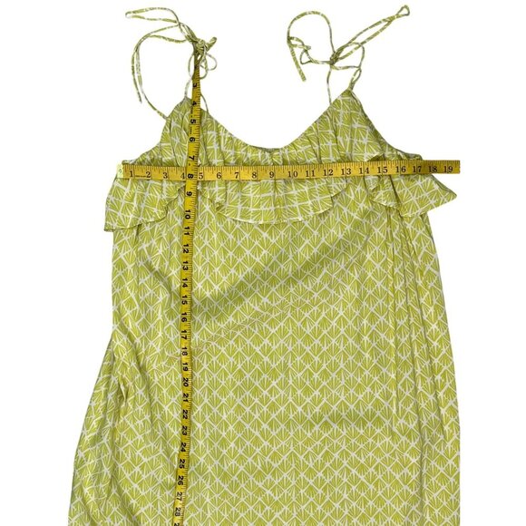 H&M chartreuse Geometric Print Sleeveless Maxi Dress | Ruffled Neckline | Size M - Picture 9 of 11